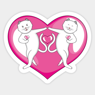 White Cat Love Couple Sticker